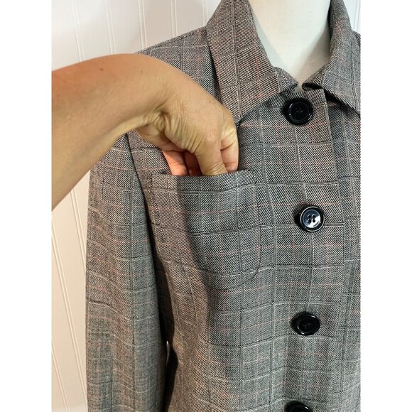 Harve Benard Womens Gray Plaid Wool Blazer Jacket Size 12 With Button Front - Picture 3 of 15
